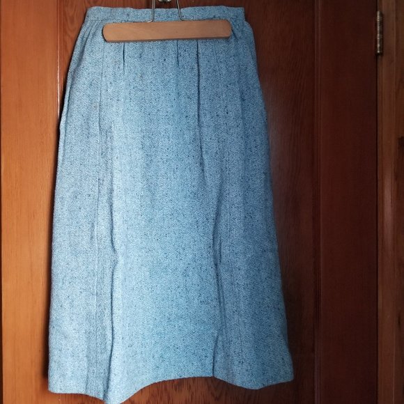 Unique, vintage 80s, lined, A-line skirt, gathered waist, S, pale blue, handmade - Picture 1 of 4